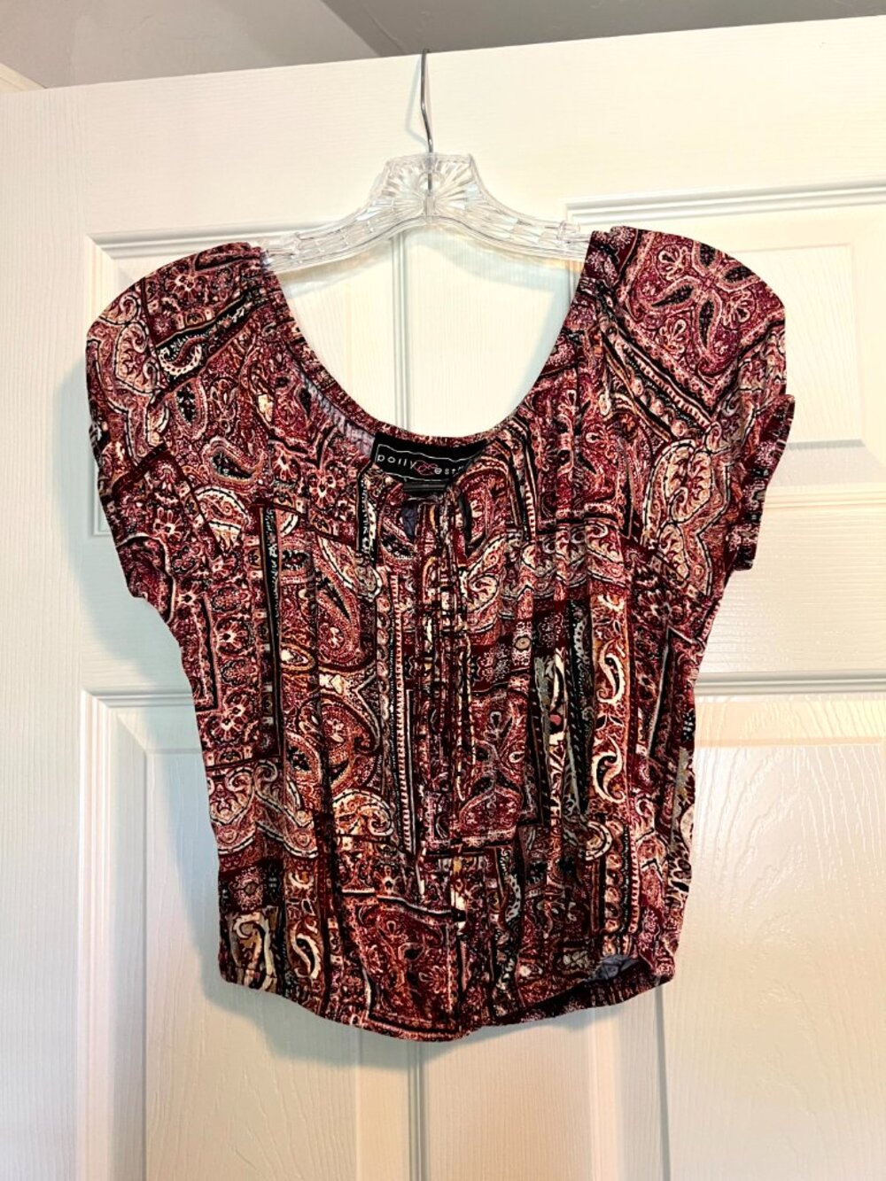 Polly & Esther Paisley Print Scoop Neck Short Sleeve Boho Blouse Women’s Size M